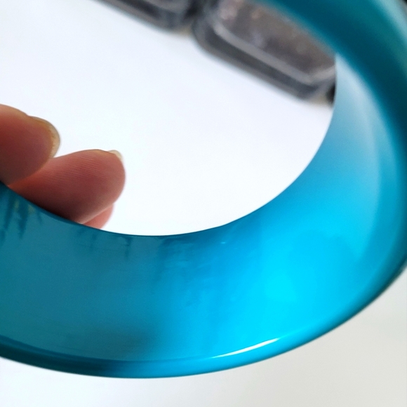 Roberto Cavalli Teal Blue Logo Wide Chunky Bangle Bracelet - Picture 5 of 9